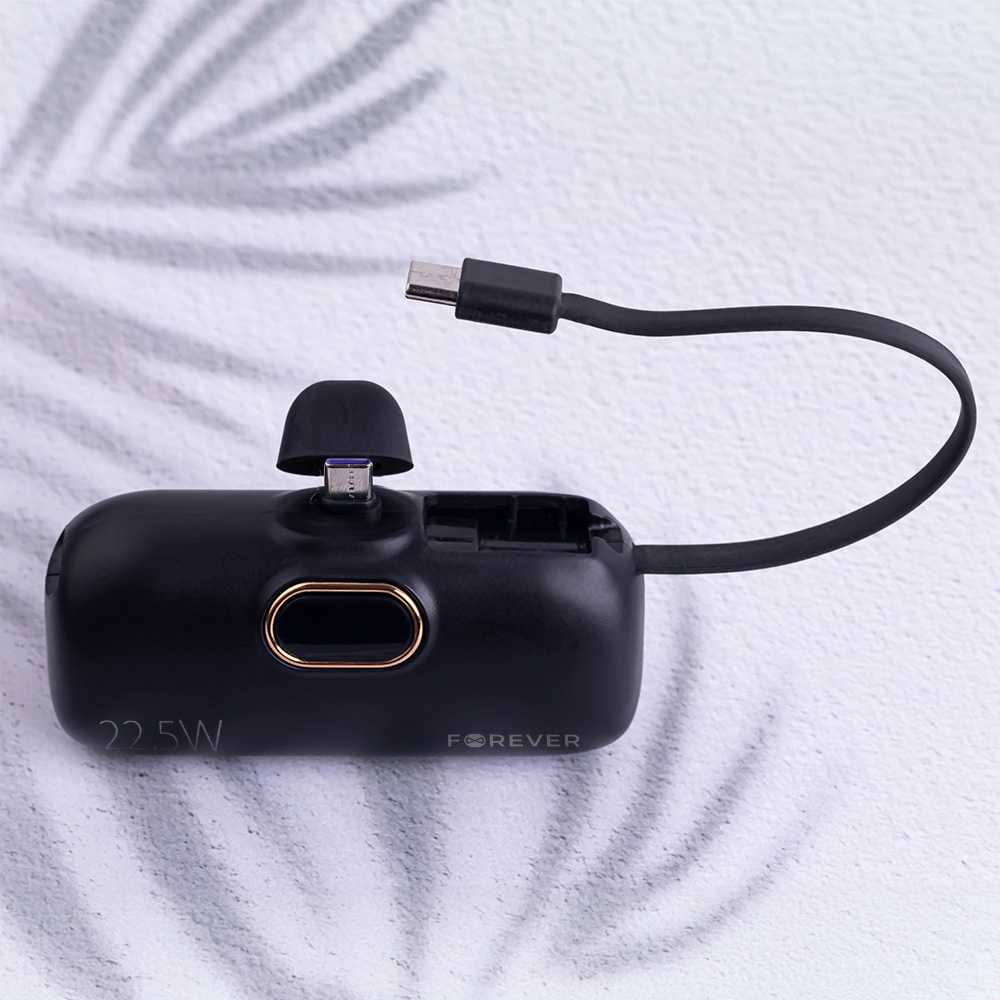 Telforceone Forever mini power bank MTB-100 22.5W 5000 mAh USB C juodos spalvos