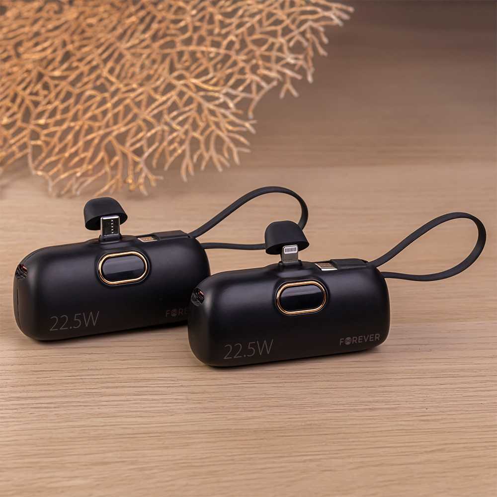 Telforceone Forever mini power bank MTB-100 22.5W 5000 mAh USB C juodos spalvos
