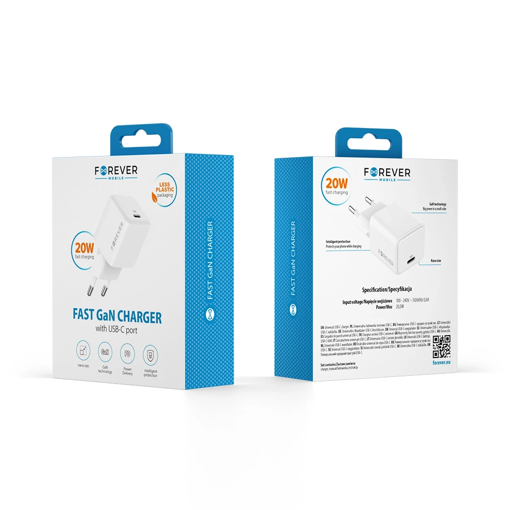 Forever TC-08-20C GaN PD įkroviklis 1x USB-C 20W baltas