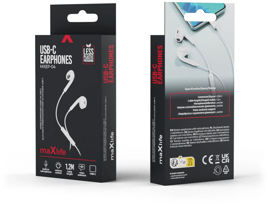 Maxlife laidinės ausinės MXEP-04 USB-C baltos