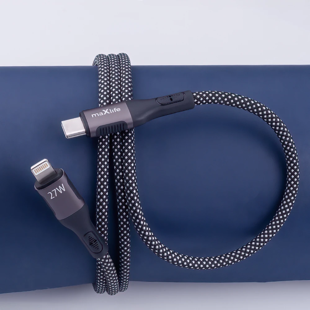 Maxlife MXUC-11 magnetinis laidas USB-C – Lightning 1,0 m 27W juodas nailoninis