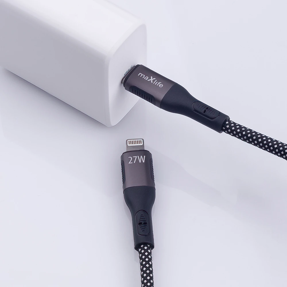 Maxlife MXUC-11 magnetinis laidas USB-C – Lightning 1,0 m 27W juodas nailoninis