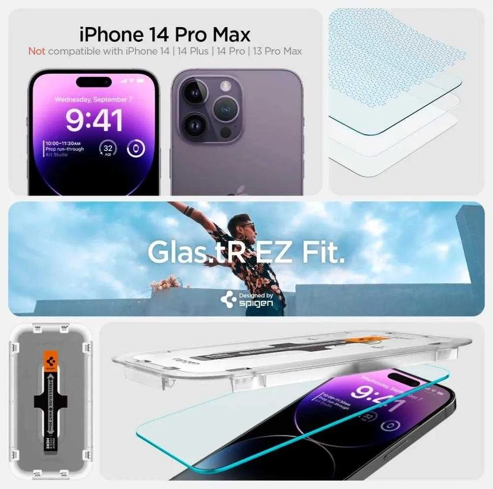 SPIGEN GLAS.TR "GRŪDINTAS STIKLAS EZ FIT" 2 PAKUOTĖS IPHONE 14 PRO CLEAR