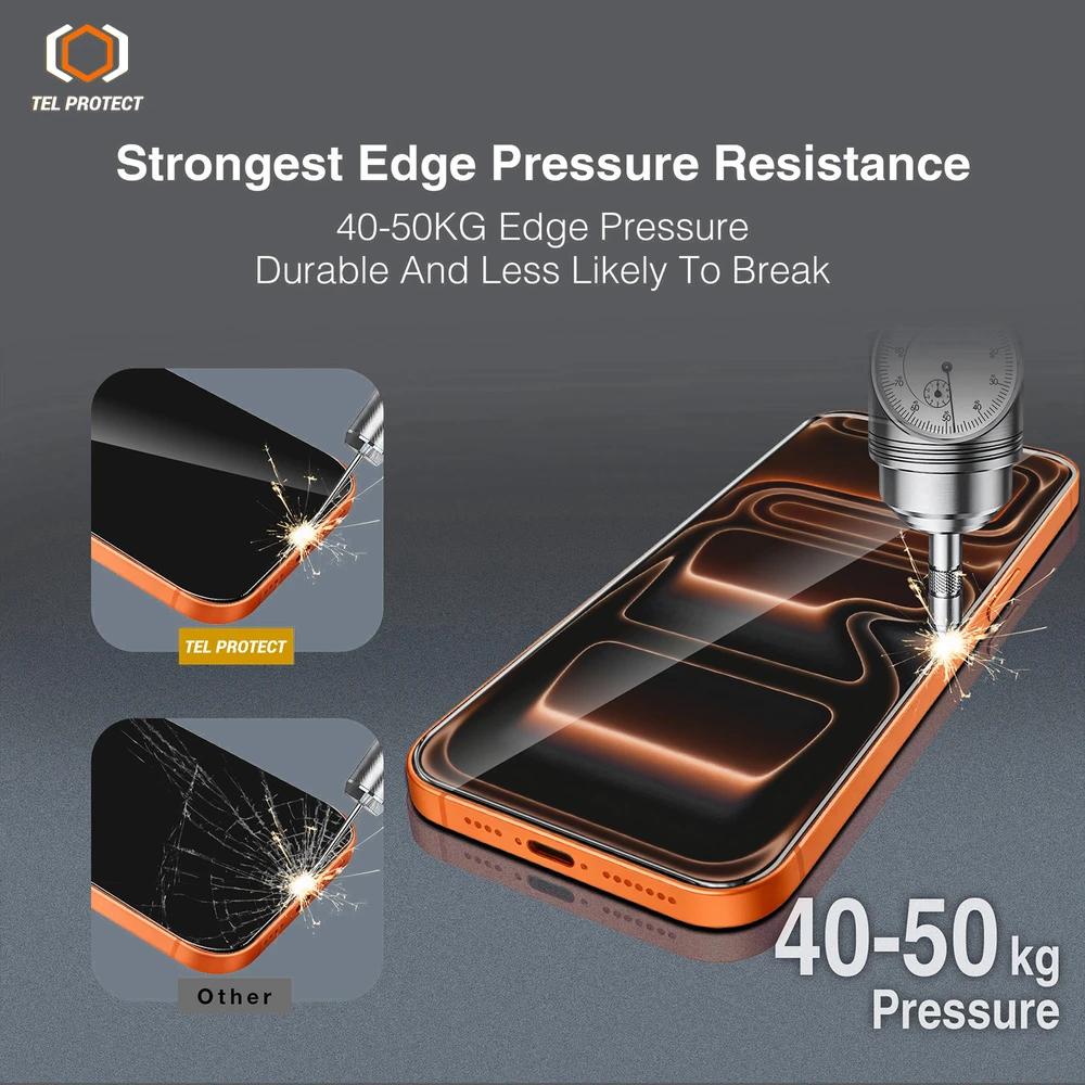 Grūdintas stiklas „Tel Protect 10X HD DLC“ deimantinė danga, skirta „iPhone 16 Pro/17“ (apvalkalas)