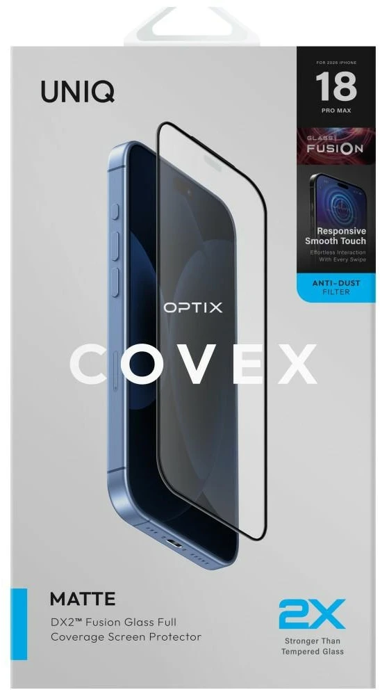 Grūdintas stiklas UNIQ Optix Covex Matte DX2, skirtas iPhone 18 Pro Max