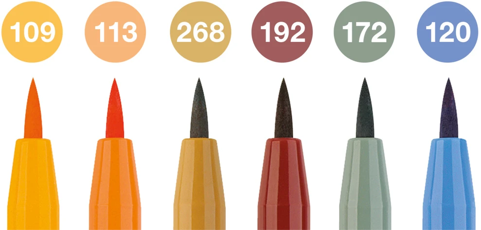 Teptukiniai rašikliai piešimui Faber-Castell Pitt Artist Pen, Harvest, 6 spalvų