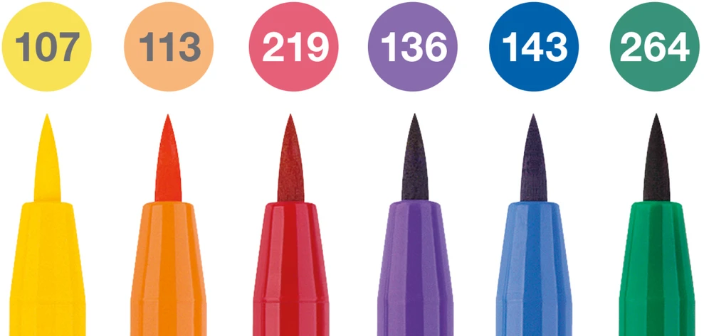 Teptukiniai rašikliai piešimui Faber-Castell Pitt Artist Pen, Colour wheel, 6 spalvų