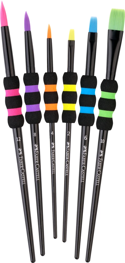 Teptukų rinkinys Faber-Castell soft touch juodi, 6 vnt./pak. (Nr. 2, 4, 6, 8, 10, 12)