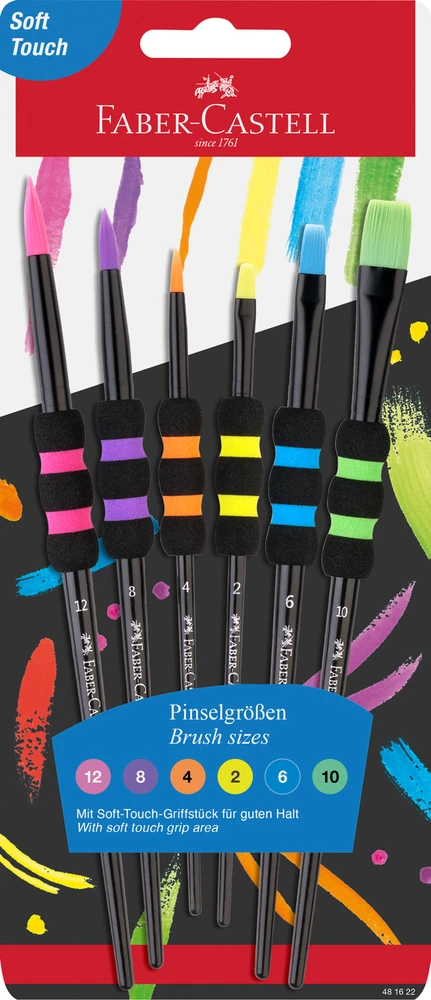 Teptukų rinkinys Faber-Castell soft touch juodi, 6 vnt./pak. (Nr. 2, 4, 6, 8, 10, 12)