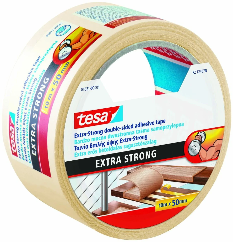 TESA DVIPUSĖ JUOSTA 25m x 50mm KILIMINEI DANGAI EXTRA STRONG