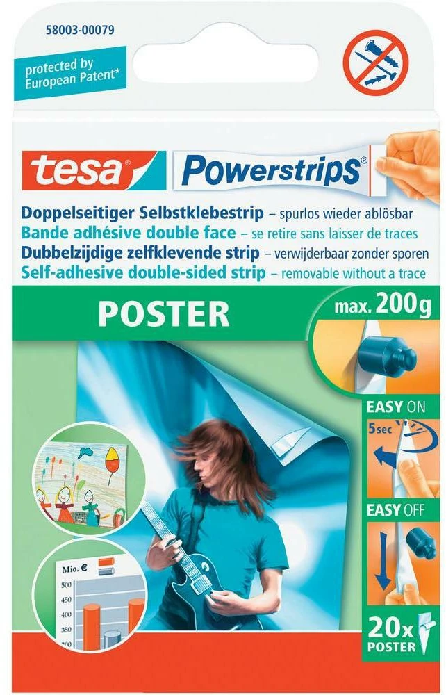 TESA LIPNIOS JUOSTELĖS 20vnt. 0,2KG POWERSTRIPS POSTER