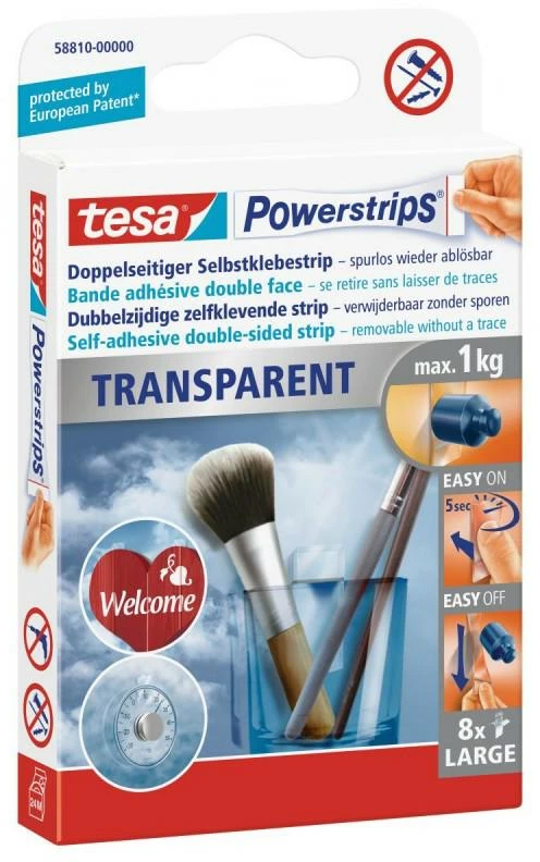 TESA PLASTRY POWERSTRIPS DECO 8vnt. 1kg SKAIDRŪS