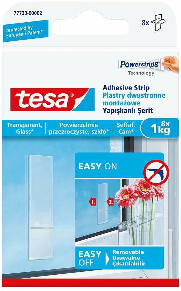 Tesa Plastry Tvirtinimo pleistrai, 8 vnt., iki 1kg, skaidrūs (77733-00007-00)