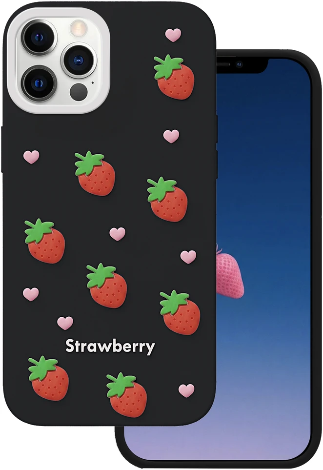 TFO Braškių dizaino dėklas iPhone 12 / 12 Pro 6,1" juodas