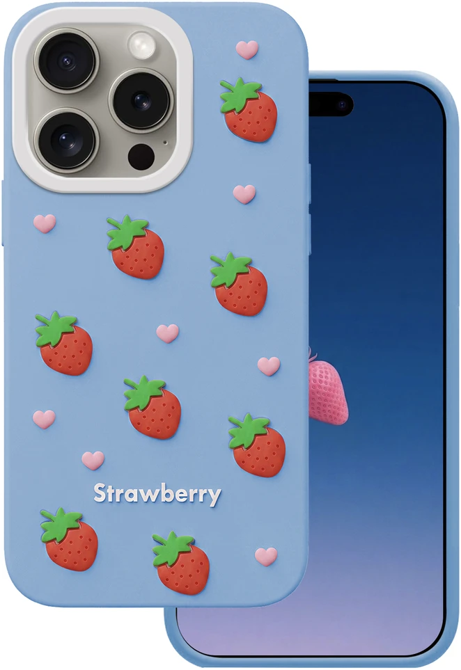 TFO Braškių dizaino dėklas iPhone 14 Pro / 15 Pro 6,1" mėlynas