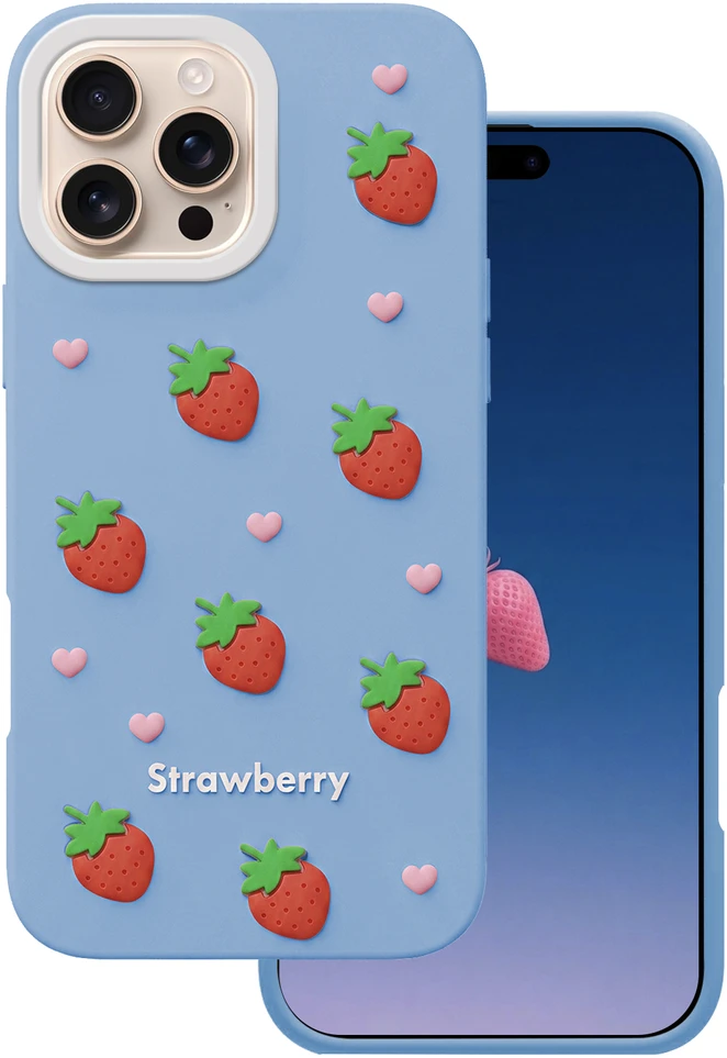TFO Braškių dizaino dėklas, skirtas iPhone 16 Pro 6,3", mėlynas