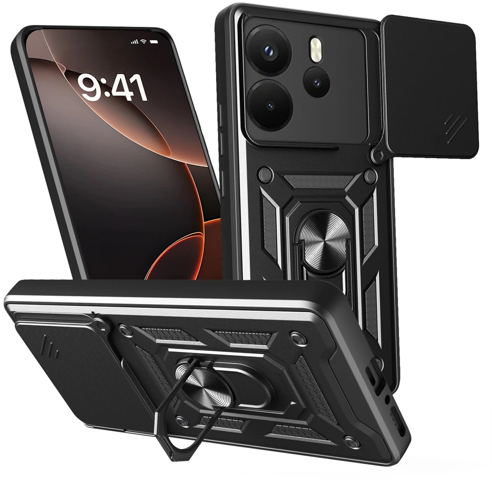 TFO „Defender Slide“ dėklas, skirtas „Xiaomi Redmi Note 14 4G“ (Global), juodas (164.84 x 78.15 x 8.16 mm)