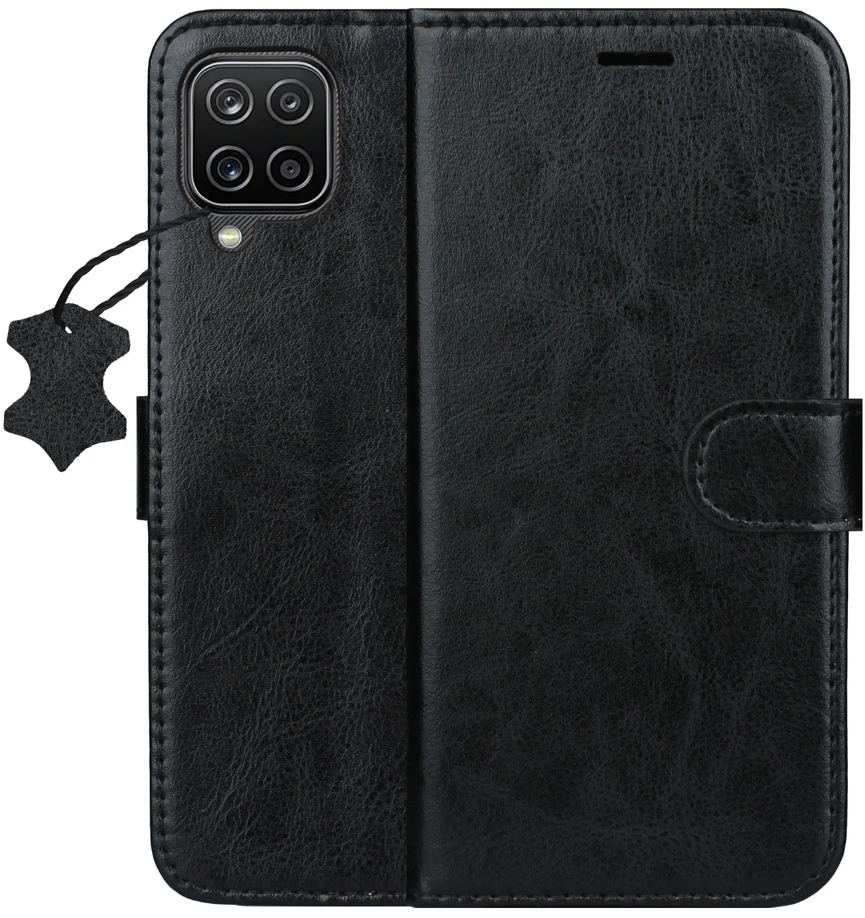 TFO Išmanusis „Luxe“ odinis dėklas, skirtas Samsung Galaxy A12 / M12, juodas