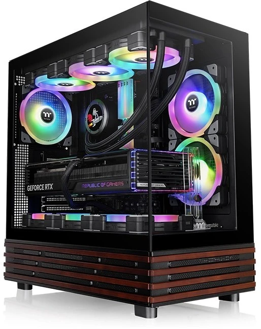 „Thermaltake View 270 Plus WS ARGB“, bokšto tipo korpusas - juodas/medinis, grūdintas stiklas x 2, medinė konstrukcija