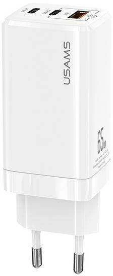 USAMS Laidinis įkroviklis MT 2xUSB-C + USB GaN 65W T33 PD (only head) Fast Charging baltos spalvos CC110TC02 (US-CC)