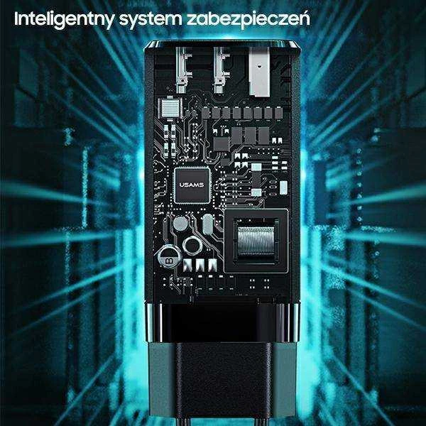 USAMS Laidinis įkroviklis MT 2xUSB-C + USB GaN 65W T33 PD (only head) Fast Charging baltos spalvos CC110TC02 (US-CC)