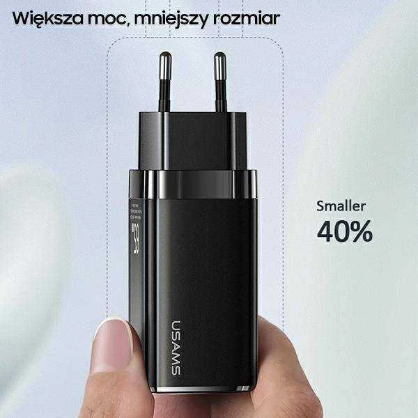 USAMS Laidinis įkroviklis MT 2xUSB-C + USB GaN 65W T33 PD (only head) Fast Charging baltos spalvos CC110TC02 (US-CC)