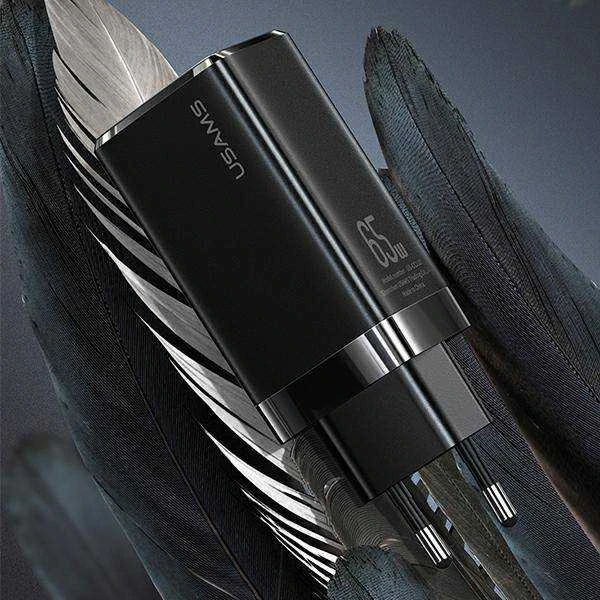 USAMS Laidinis įkroviklis MT 2xUSB-C + USB GaN 65W T33 PD (only head) Fast Charging baltos spalvos CC110TC02 (US-CC)