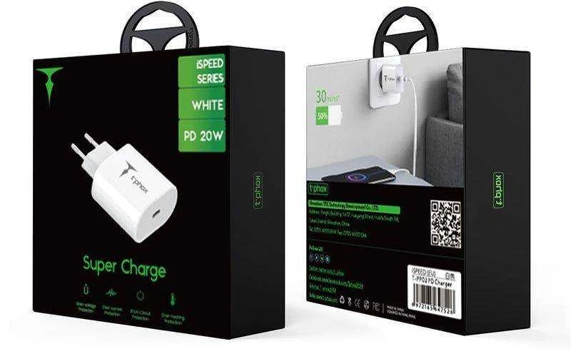 SIENINIS ĮKROVIKLIS T-PHOX ISPEED 20W Baltas (ES KIŠTUKAS)