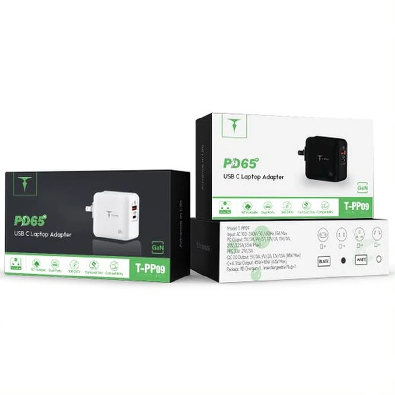 SIENINIS ĮKROVIKLIS T-PHOX MEGA T-PP09 GAN PD 65W USB/USB-C Juodas
