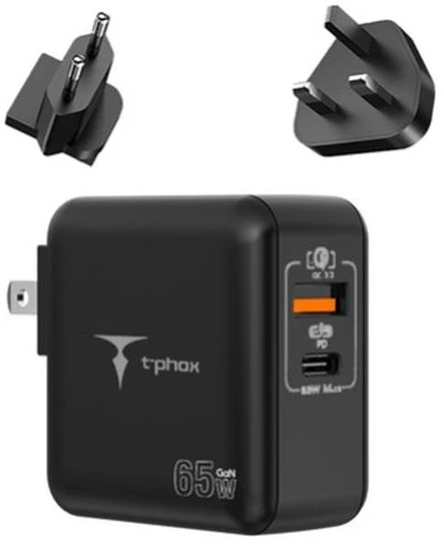 SIENINIS ĮKROVIKLIS T-PHOX MEGA T-PP09 GAN PD 65W USB/USB-C Juodas