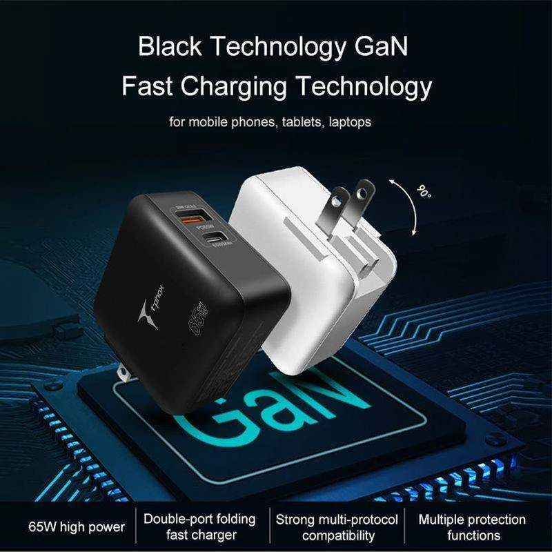 SIENINIS ĮKROVIKLIS T-PHOX MEGA T-PP09 GAN PD 65W USB/USB-C Baltas