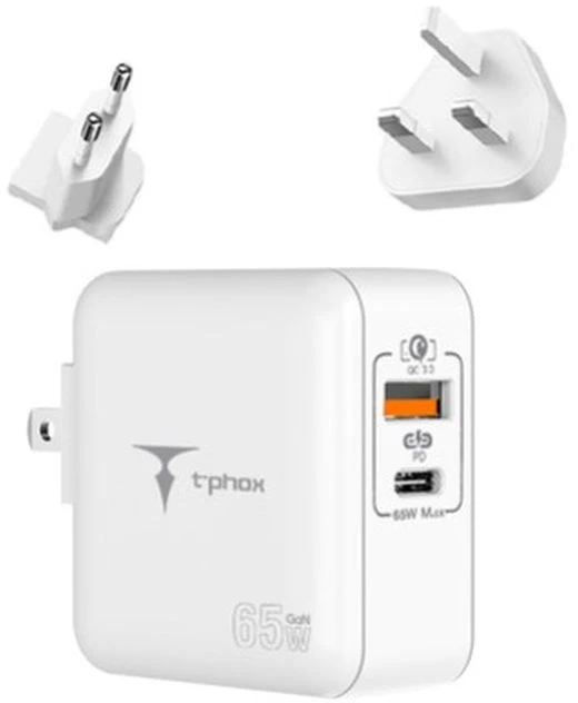 SIENINIS ĮKROVIKLIS T-PHOX MEGA T-PP09 GAN PD 65W USB/USB-C Baltas