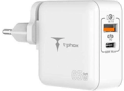 SIENINIS ĮKROVIKLIS T-PHOX MEGA T-PP09 GAN PD 65W USB/USB-C Baltas