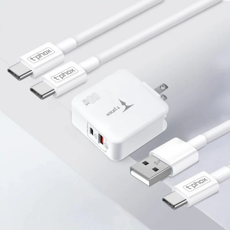 SIENINIS ĮKROVIKLIS T-PHOX MEGA T-PP09 GAN PD 65W USB/USB-C Baltas