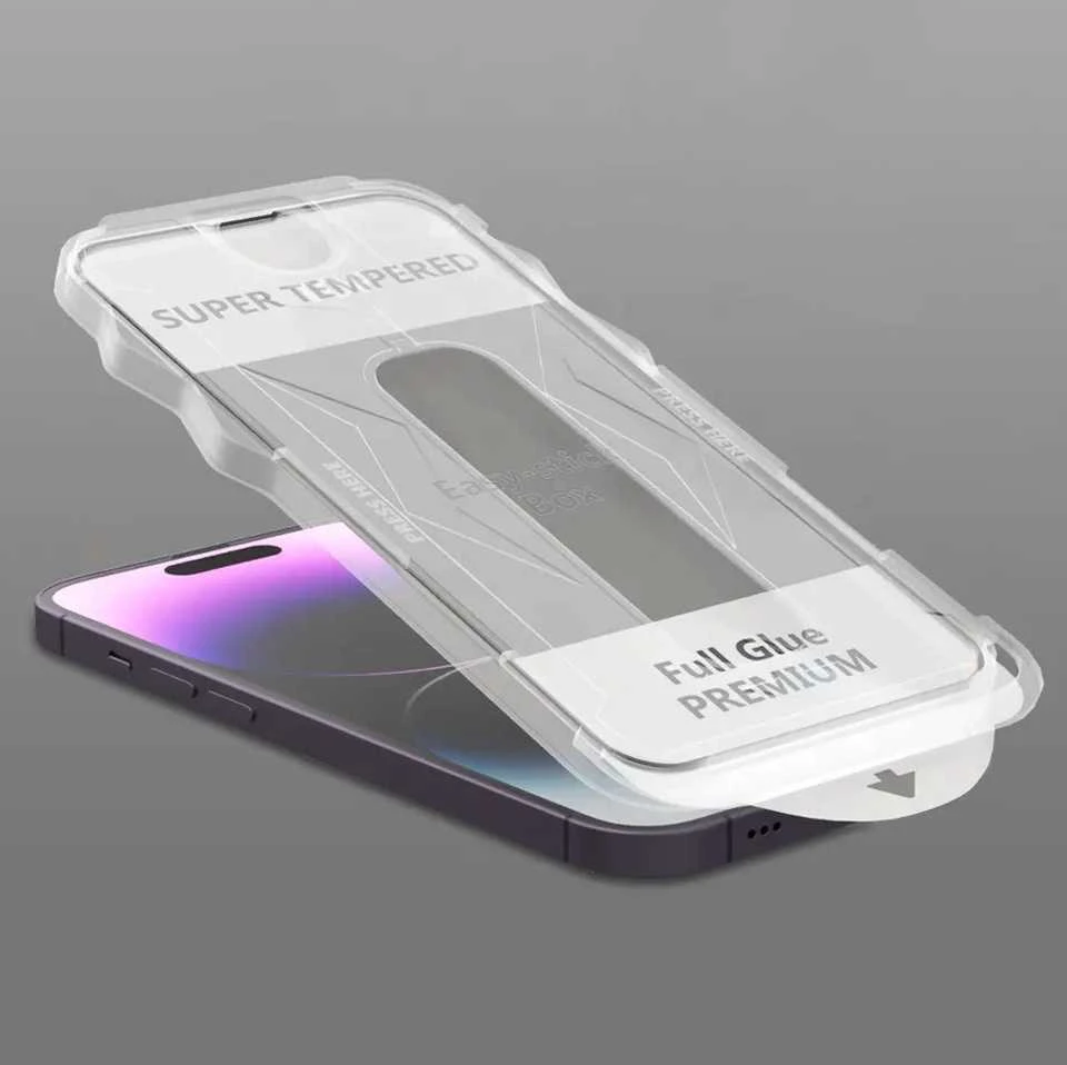 Toptel Topt Apsauginis stiklas Full Glue Easy-Stick Box skirtas Apple iPhone 15 Juodas