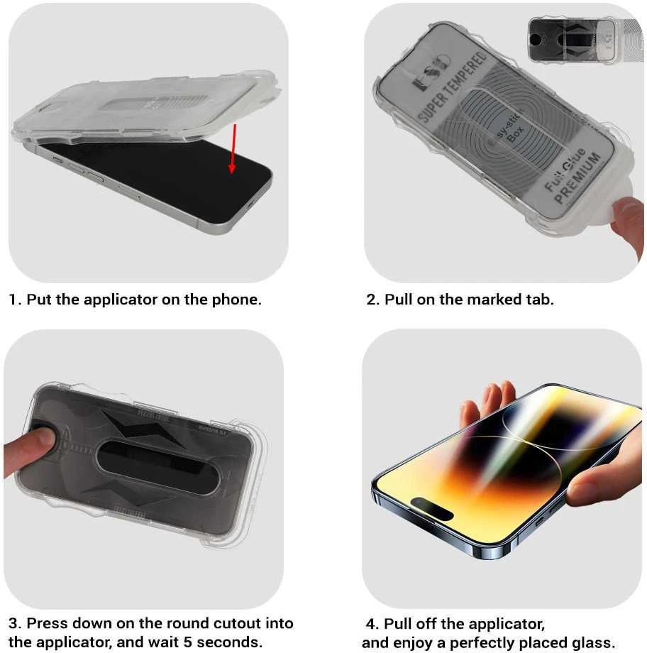 Toptel Topt Apsauginis stiklas Full Glue Easy-Stick Box skirtas Apple iPhone 15 Pro Max Juodas