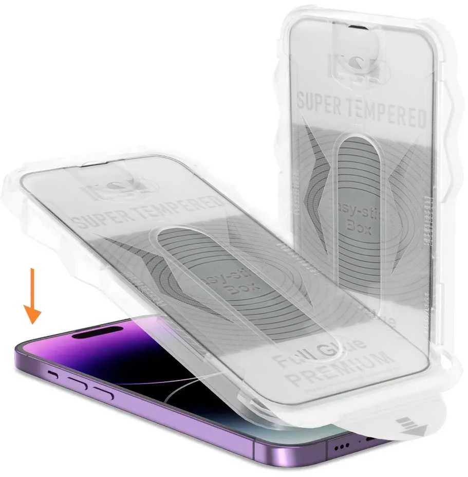 Toptel Topt Apsauginis stiklas Full Glue Easy-Stick Box skirtas Apple iPhone 15 Juodas
