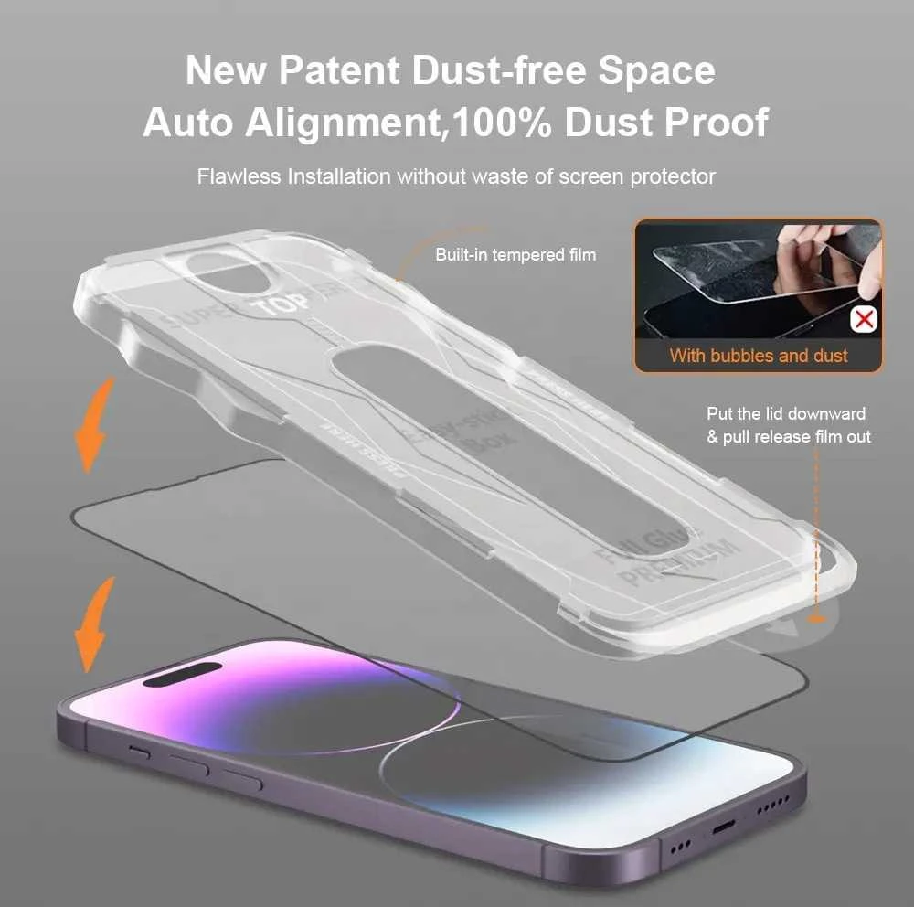 Fusion Accessories Topt Apsauginis stiklas Full Glue Easy-Stick Box skirtas Apple iPhone 16 Pro Juodas