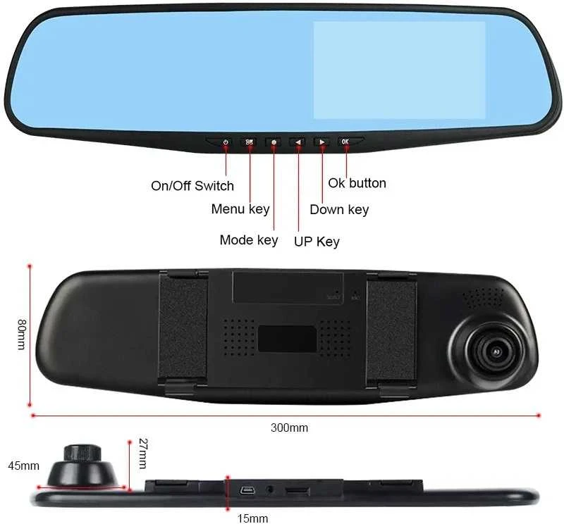 Oem Topt Automobilinis vaizdo registratorius DVR-01 veidrodis 4,0 coliai + galinio vaizdo kamera