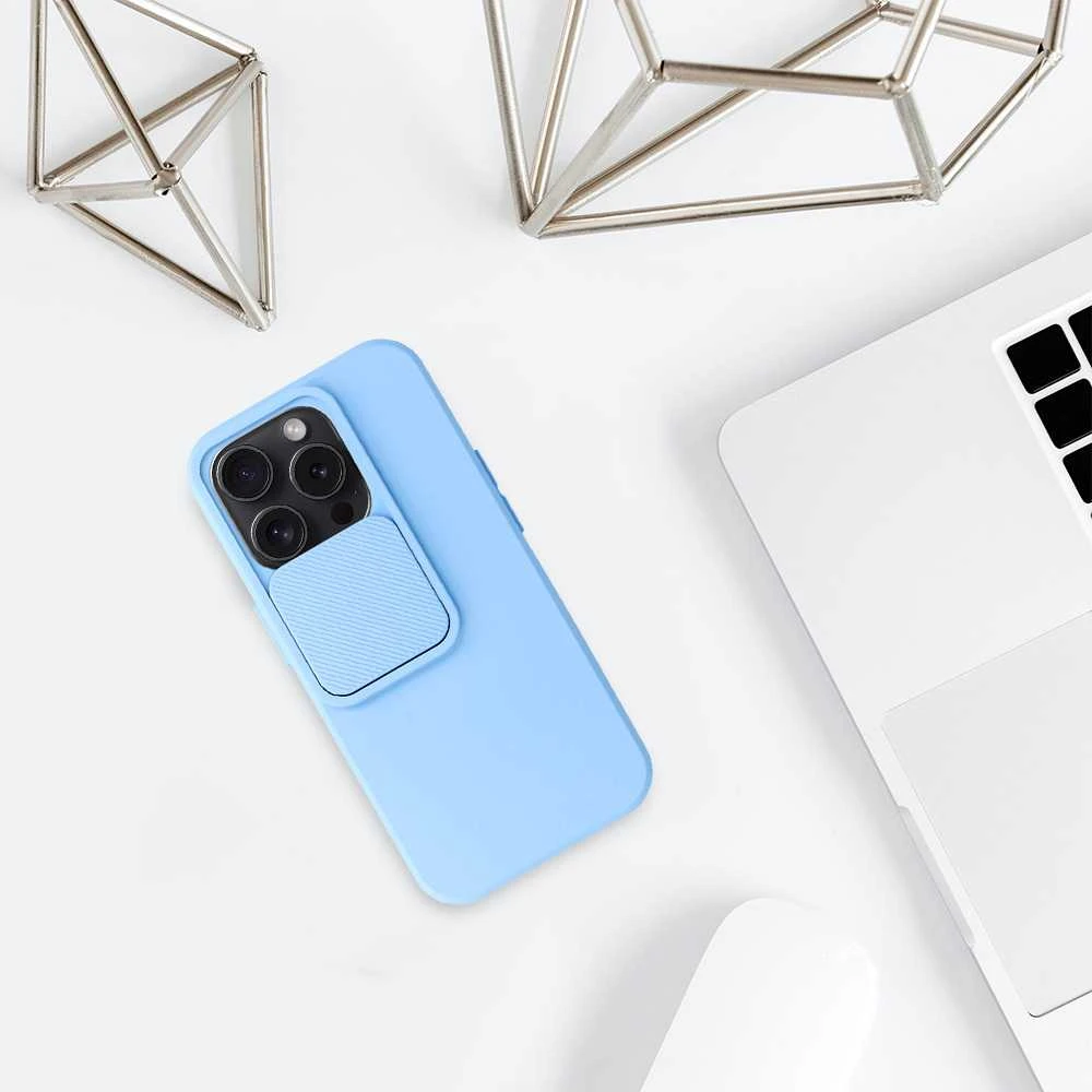 Fusion Accessories Topt Camshield Soft dėklas skirtas Apple iPhone 15 Pro Max Light mėlynos spalvos