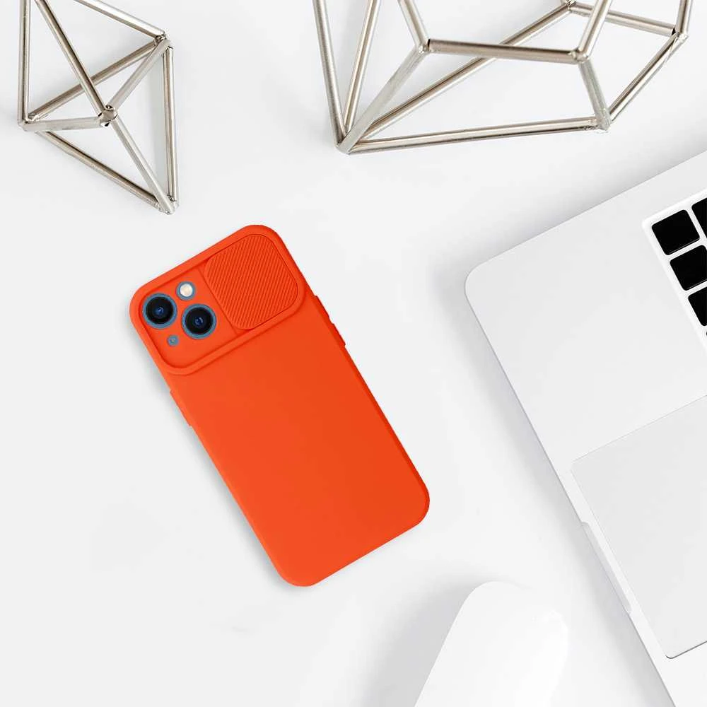 Fusion Accessories Topt Camshield Soft dėklas skirtas Apple iPhone 14 oranžinės spalvos