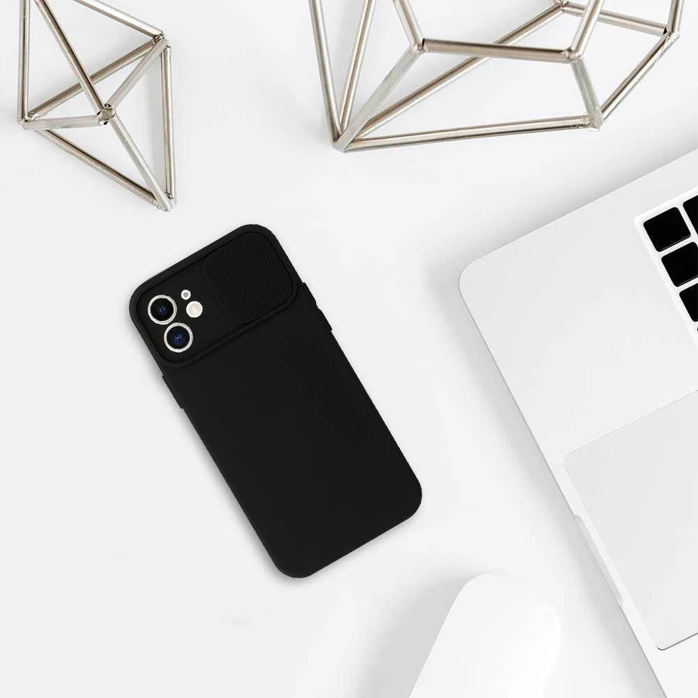 Dėklas Topt Camshield Soft skirtas Apple iPhone 12 juodos spalvos