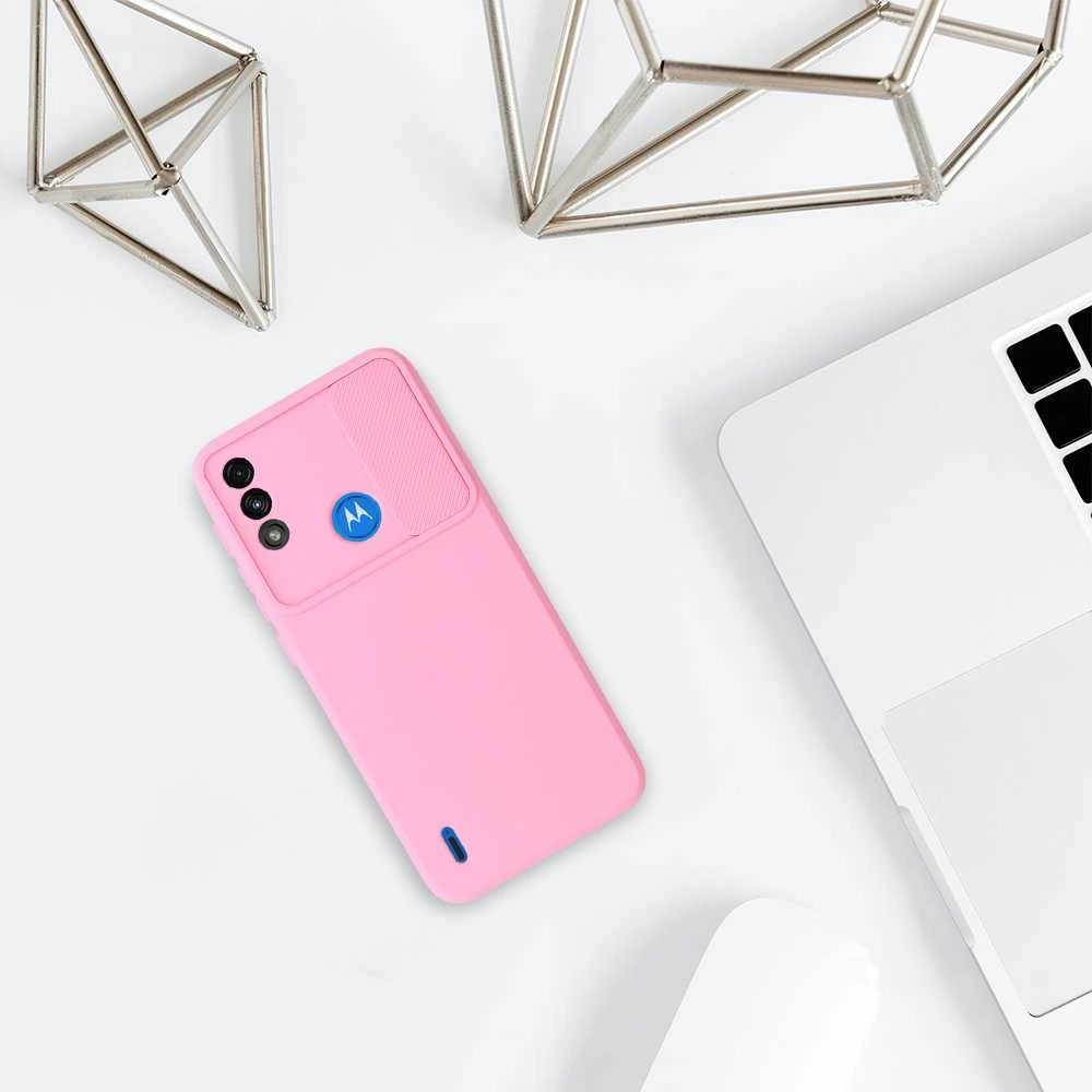 Fusion Accessories Topt Camshield Soft dėklas skirtas Motorola Moto E7 Power/E7i Power Light rožinės spalvos