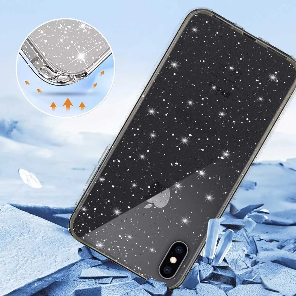 Fusion Accessories Topt Crystal Glitter dėklas skirtas Apple iPhone X/XS (5,8″) sidabro spalvos