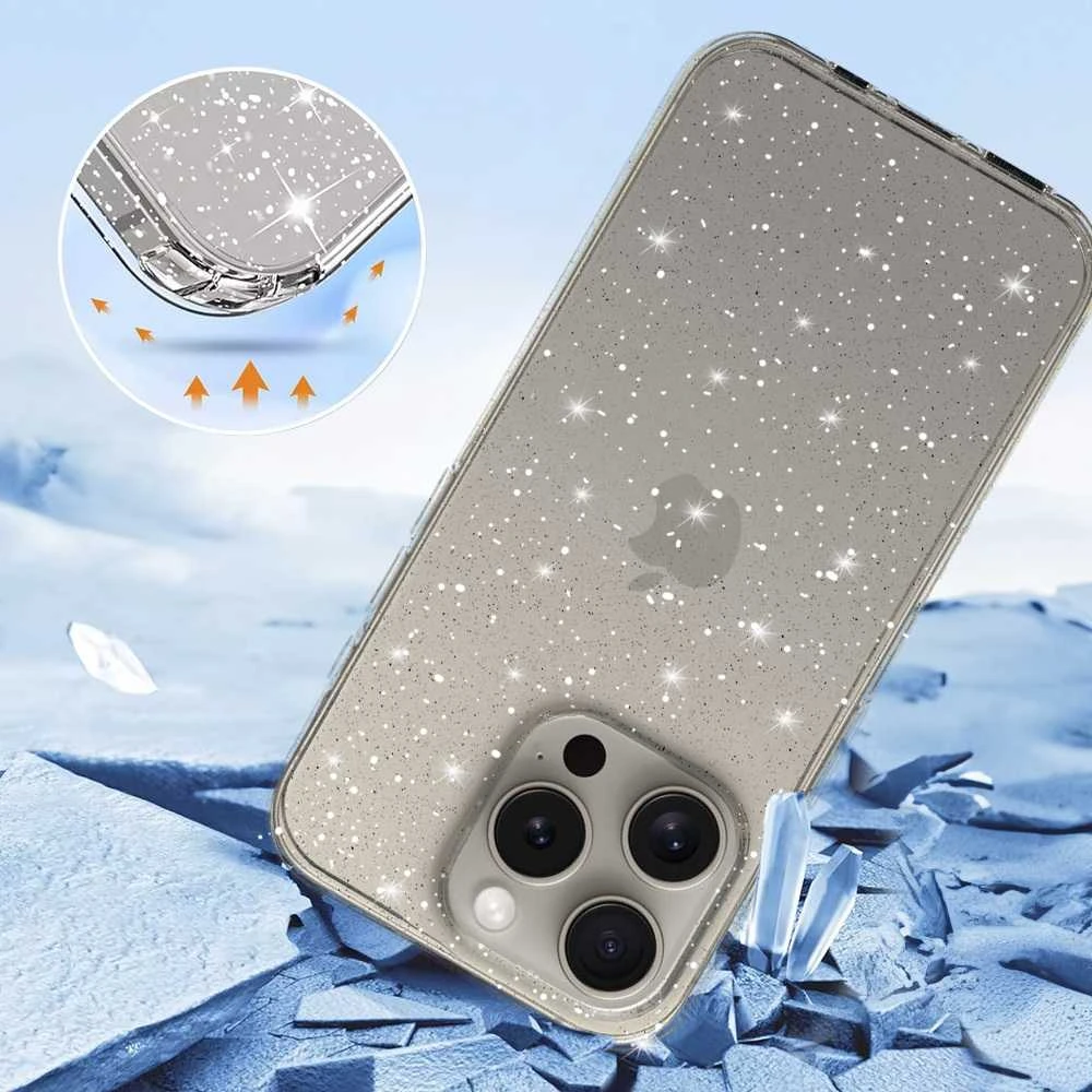 Toptel Topt Crystal Glitter dėklas skirtas Apple iPhone 15 Pro Max sidabro spalvos