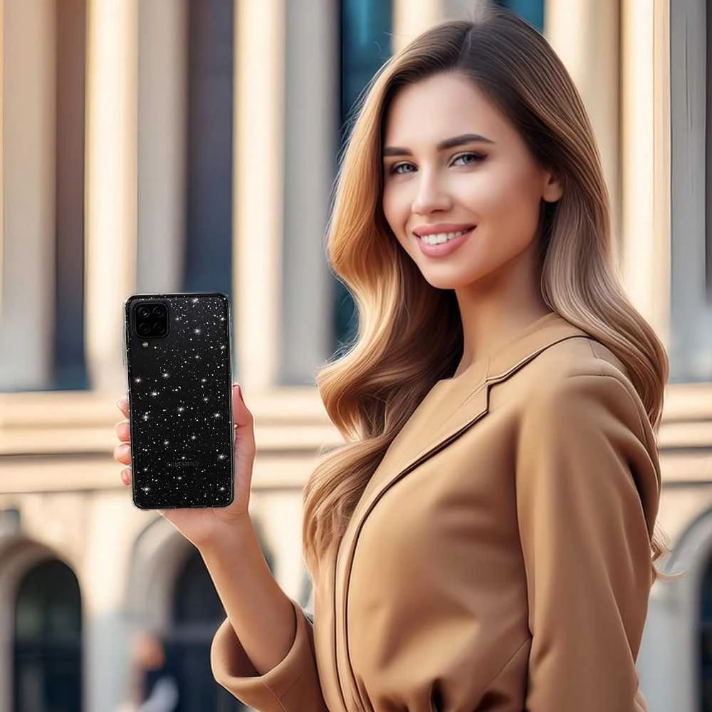 Fusion Accessories Topt Crystal Glitter dėklas skirtas Samsung Galaxy A12 sidabro spalvos