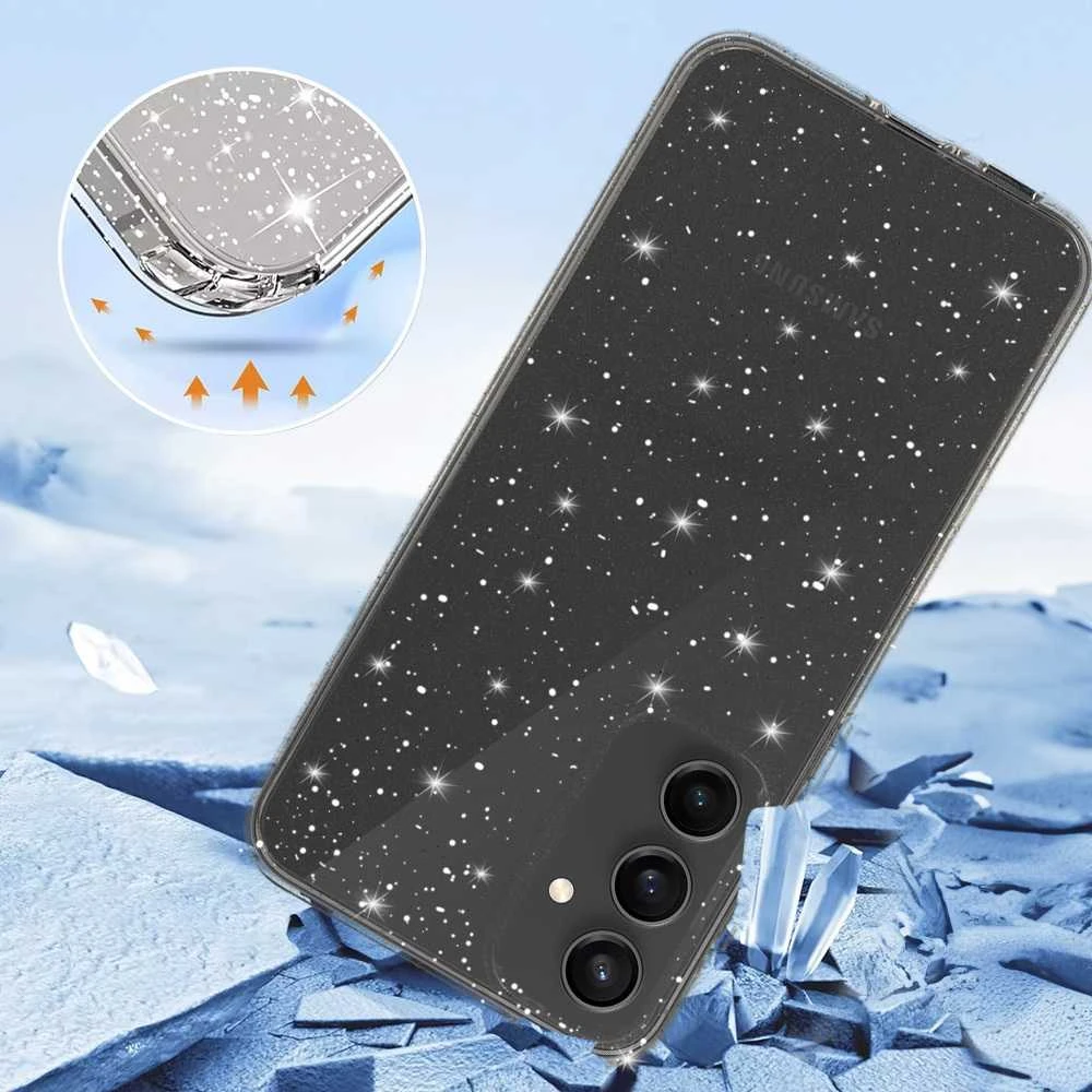 Fusion Accessories Topt Crystal Glitter dėklas skirtas Samsung Galaxy S23 FE sidabro spalvos