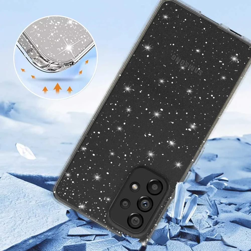Fusion Accessories Topt Crystal Glitter dėklas skirtas Samsung Galaxy A23 4G/5G sidabro spalvos