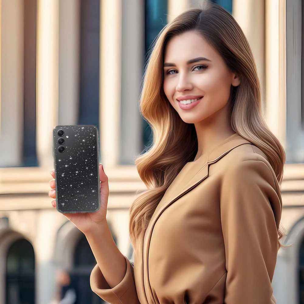 Toptel Topt Crystal Glitter dėklas skirtas Samsung Galaxy A34 5G sidabro spalvos