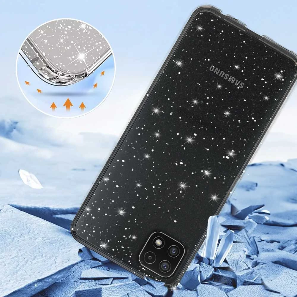 Toptel Topt Crystal Glitter dėklas skirtas Samsung Galaxy A22 5G sidabro spalvos